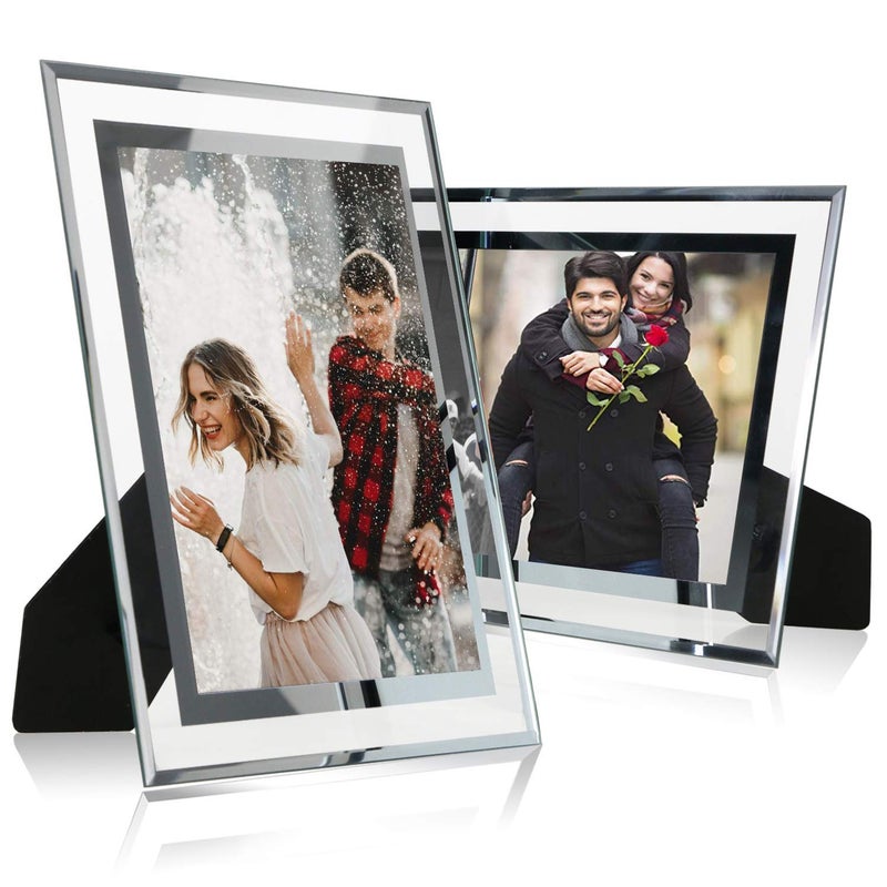 Cq acrylic 5x7 Glass Picture Frame Silver Mirrored for Photo Display Stand on Tabletop Pack of 2 - Image 1